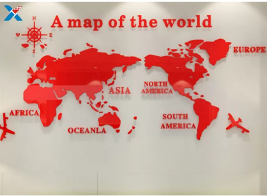 etiqueta acrílica da parede do mapa do mundo da folha do corte 20mm feito sob encomenda de 1.8mm para o escritório